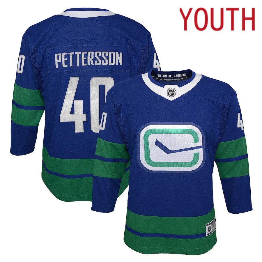 Youth Vancouver Canucks #40 Elias Pettersson Royal Alternate Premier Player NHL Jersey->youth nhl jersey->Youth Jersey